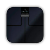 Garmin Index S2 black smart body composition scale with Wi-Fi, digital display, and multi-user support.
