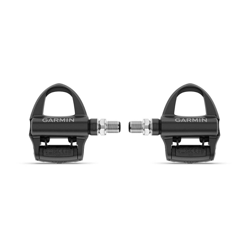 Garmin Rally RS110 single-sensing power meter cycling pedals showing pedal and cleat interface