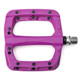 HT Components PA-03A flat pedal with purple color, replaceable pins, and Cro-Mo axle for mountain biking or BMX riding.