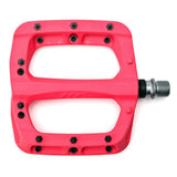 HT Components PA-03A flat pink bicycle pedal with replaceable pins and Cro-Mo axle for durable cycling performance.