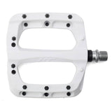HT Components PA-03A flat pedal with replaceable pins and Cro-Mo axle, shown in white, for mountain biking or BMX riding.