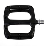 HT Components PA-03A flat pedal with replaceable pins and Cro-Mo axle, shown with a black metal pedal body and textured surface.