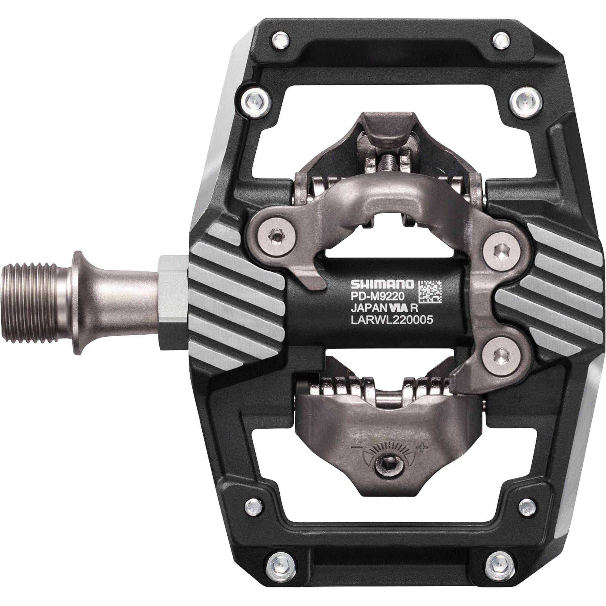 Shimano XTR PD-M9220 Trail Wide Platform Pedals for mountain biking with durable metal construction and wide grip surface