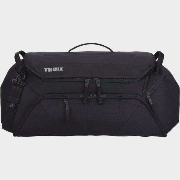 Thule RoundTrip Bike Duffel 55L cycling gear bag with organized compartments for accessories and gear storage.