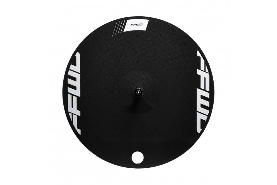 FFWD Fast Forward disc wheel TT/triathlon rear carbon rim with Shimano XDR hub, tubular design, optimized for time trial and triathlon cycling.