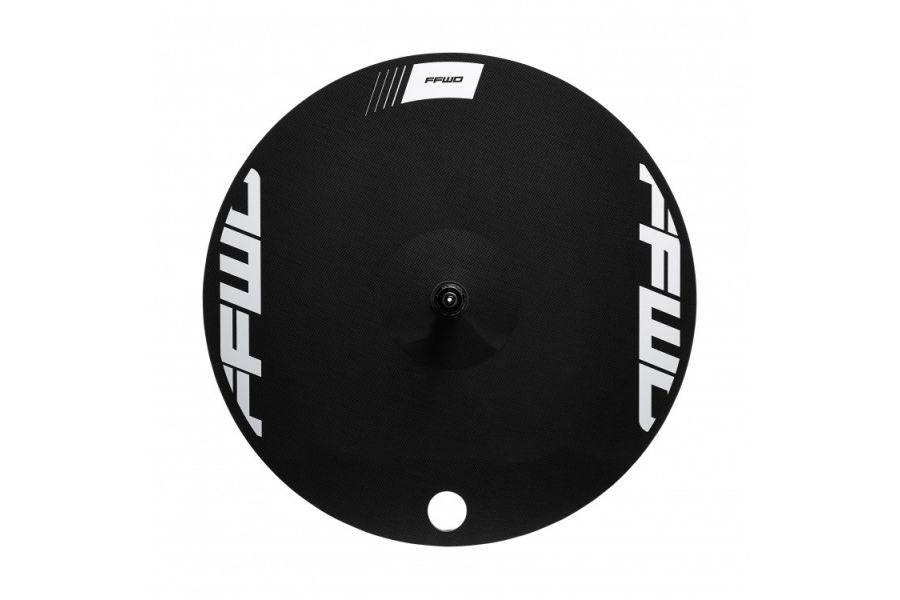 FFWD 1K tubular disc rear wheel with Shimano centerlock disc brake, lightweight carbon fiber bike component for high-performance cycling.