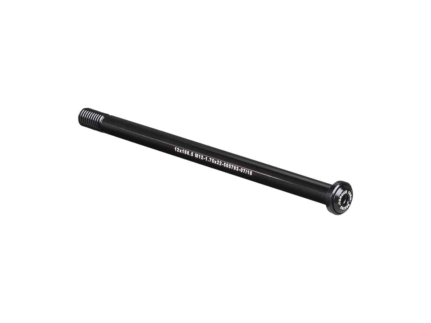 Bontrager Switch Lever rear thru-axle in black, 198.5mm length, for bike wheel attachment and quick release.