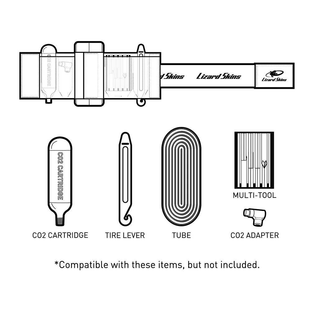 Lizard Skins utility strap with durable buckle for bike tool and tube storage, in black, designed for bike accessories.