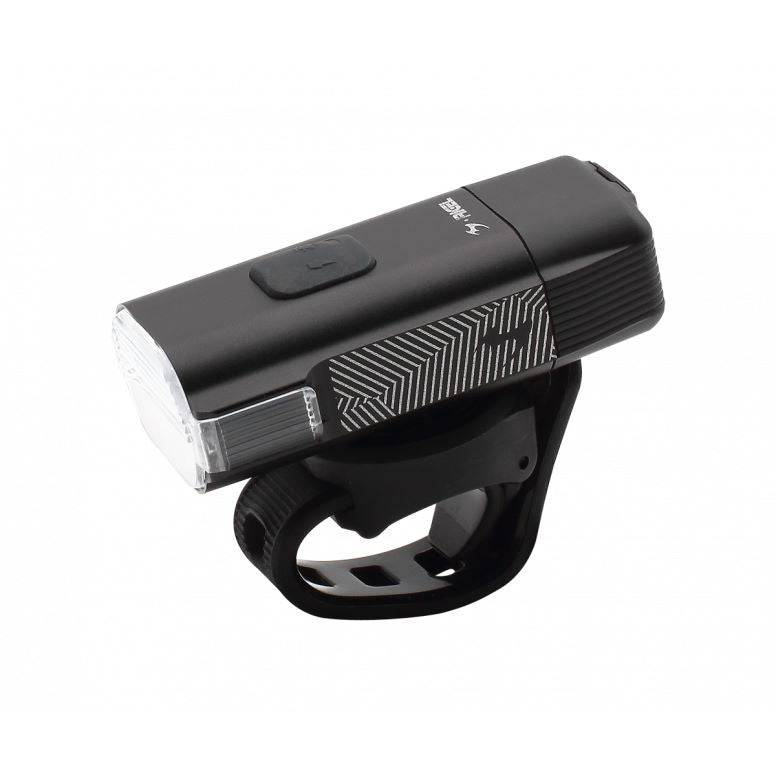 Moon Sport Rigel 700lm black front bike light with Garmin quick release, designed for cycling safety and visibility.