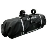 Lezyne Bar Caddy handlebar bag with water-resistant material, quick-attach straps, and reflective safety features for cyclists.
