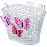 White Basil Jasmin kids bike basket with butterfly accents and removable handle, designed as a charming accessory for young cyclists.
