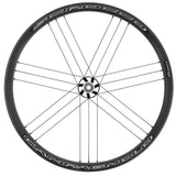 Campagnolo Scirocco DB Cl BT12 AFS road wheel with tubeless-ready 33mm rim and black spokes, mounted on a bike wheel.