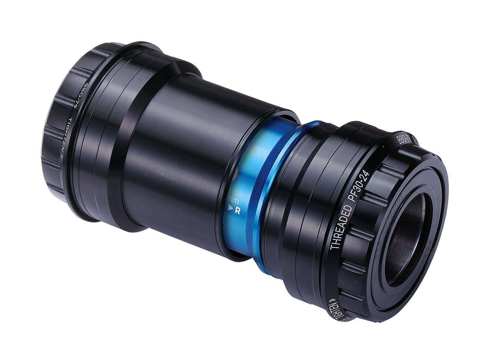 BBB BottomFit PF30 to 24mm bottom bracket for cranksets, fits 68/73mm shells, shown in image with black components.