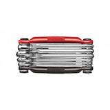 Crankbrothers Multi 10 bike multi-tool in black and red with hex keys and screwdrivers, ideal for bike workshop repairs.