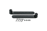 Black Topeak adjustable legs accessory with mounting hardware for Super Tourist Fat and Disc Racks, shown with hardware attached.