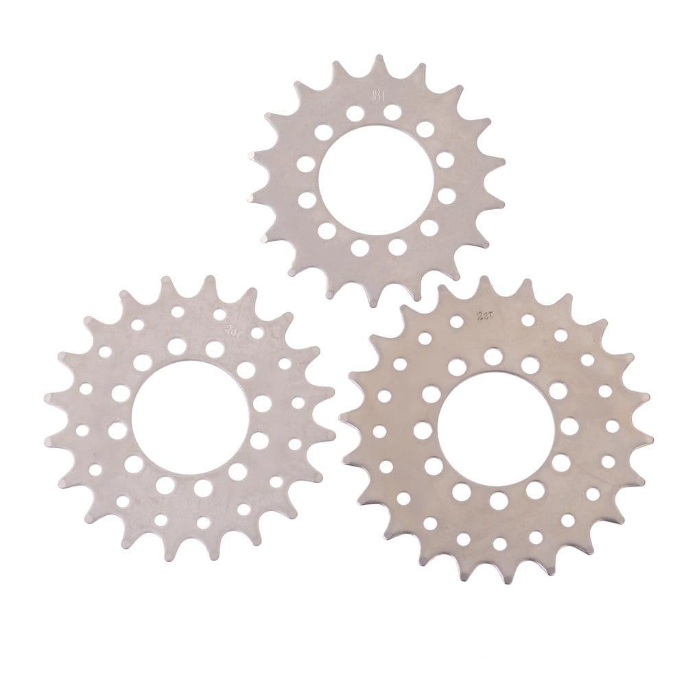 Problem Solvers fixed gear bike sprockets disc mount, durable metal components for track bike drivetrain.