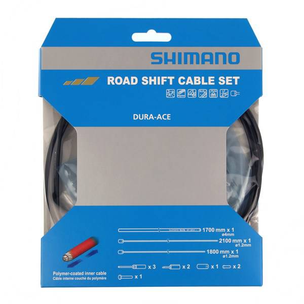 Shimano Dura-Ace 9000 road gear cable set with polymer-coated inners, black, for bicycle shifting components.