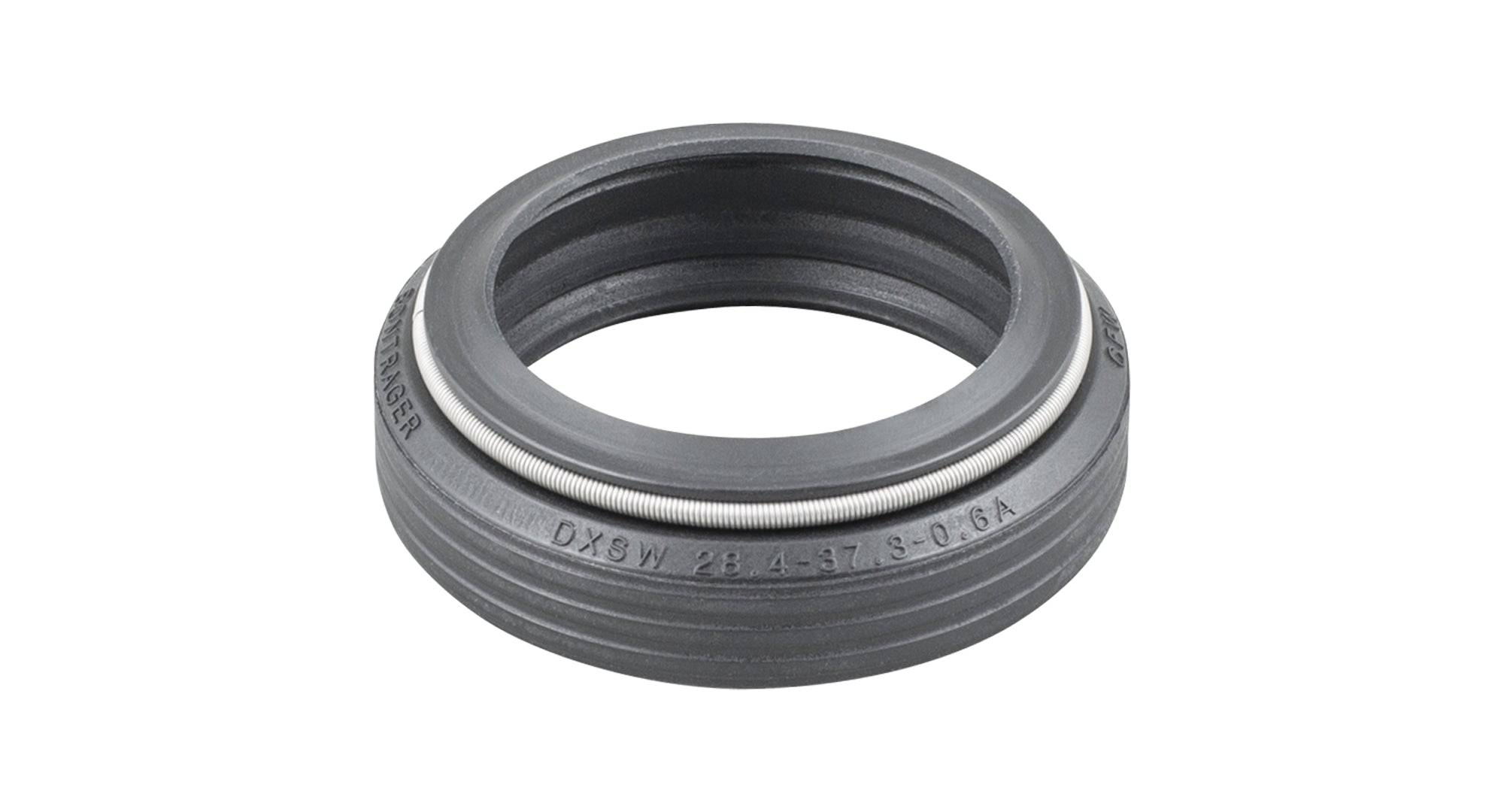 Black Bontrager Line Elite 34.9mm dropper post dust seal replacement for bike components, showing close-up of the seal.