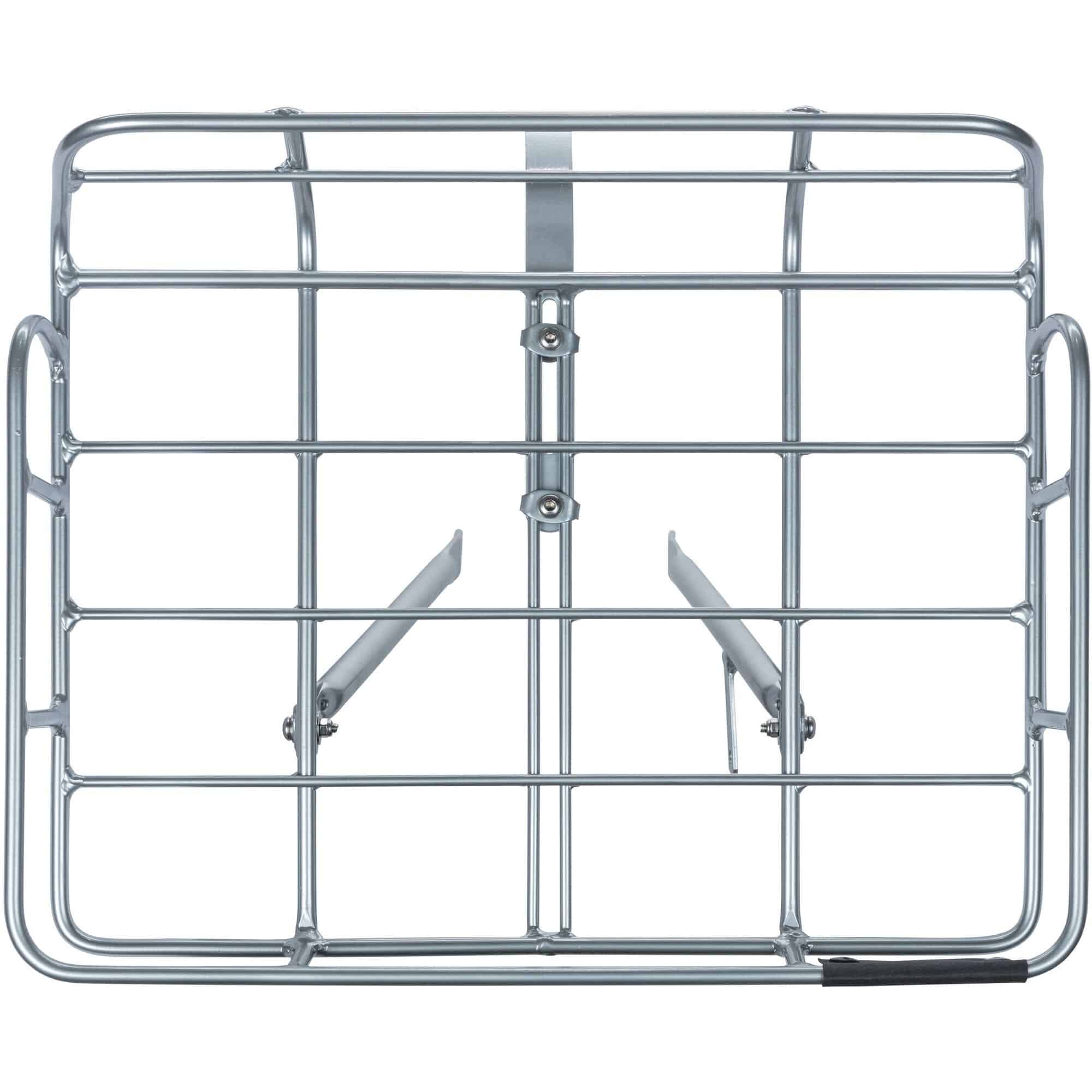 Basil Portland aluminium front carrier with lamp mount fitted on a 26 or 28-inch bike, designed for bike accessories and storage.