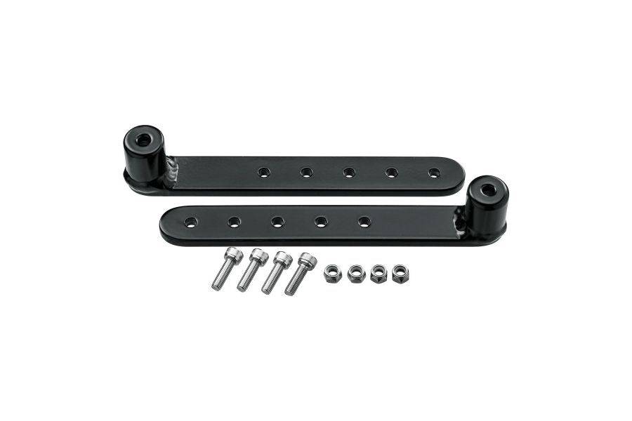 Black Topeak adjustable legs for Super Tourist fat and disc rack, showing mounting hardware and sturdy construction.