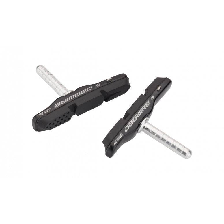 Jagwire Mountain Pro Canti Brake Pads in black for SRAM and Shimano linear pull mountain bike brakes, shown mounted on a bike.