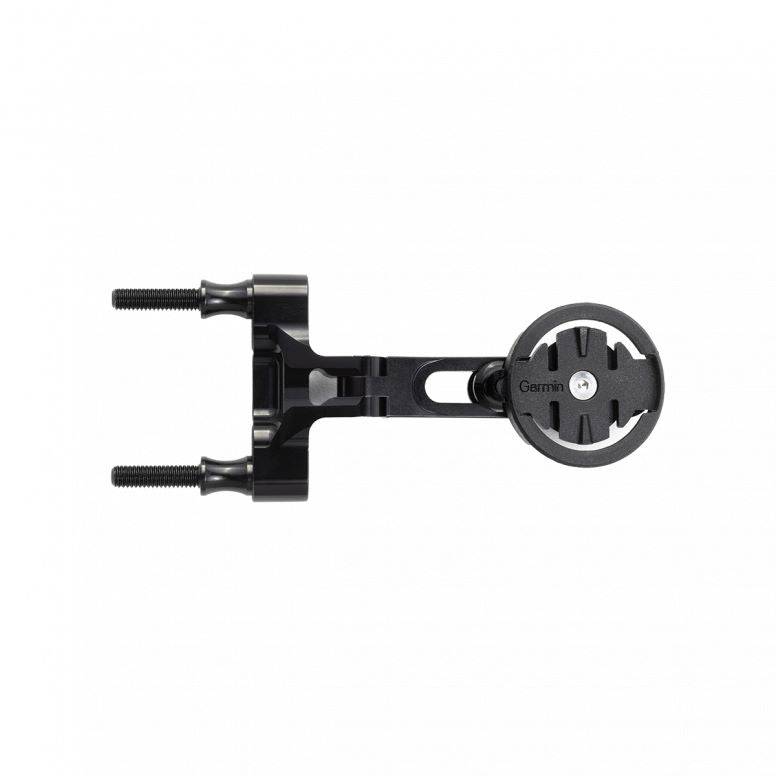Cane Creek black computer mount for Garmin and Wahoo cycling devices, attaches to bike handlebars for easy access.