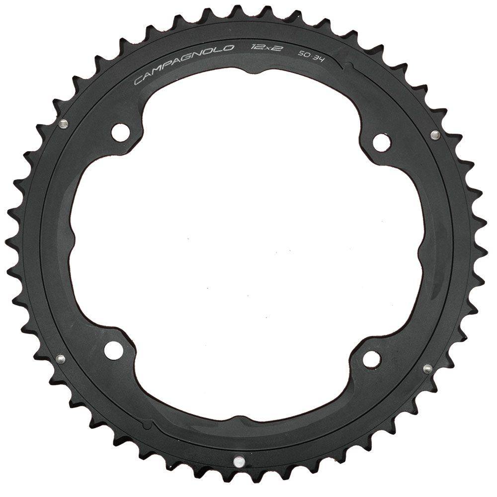 Campagnolo 53T Sup Rec 12X 145 chainring for road cycling, showing the black component with tooth details and mounting holes.