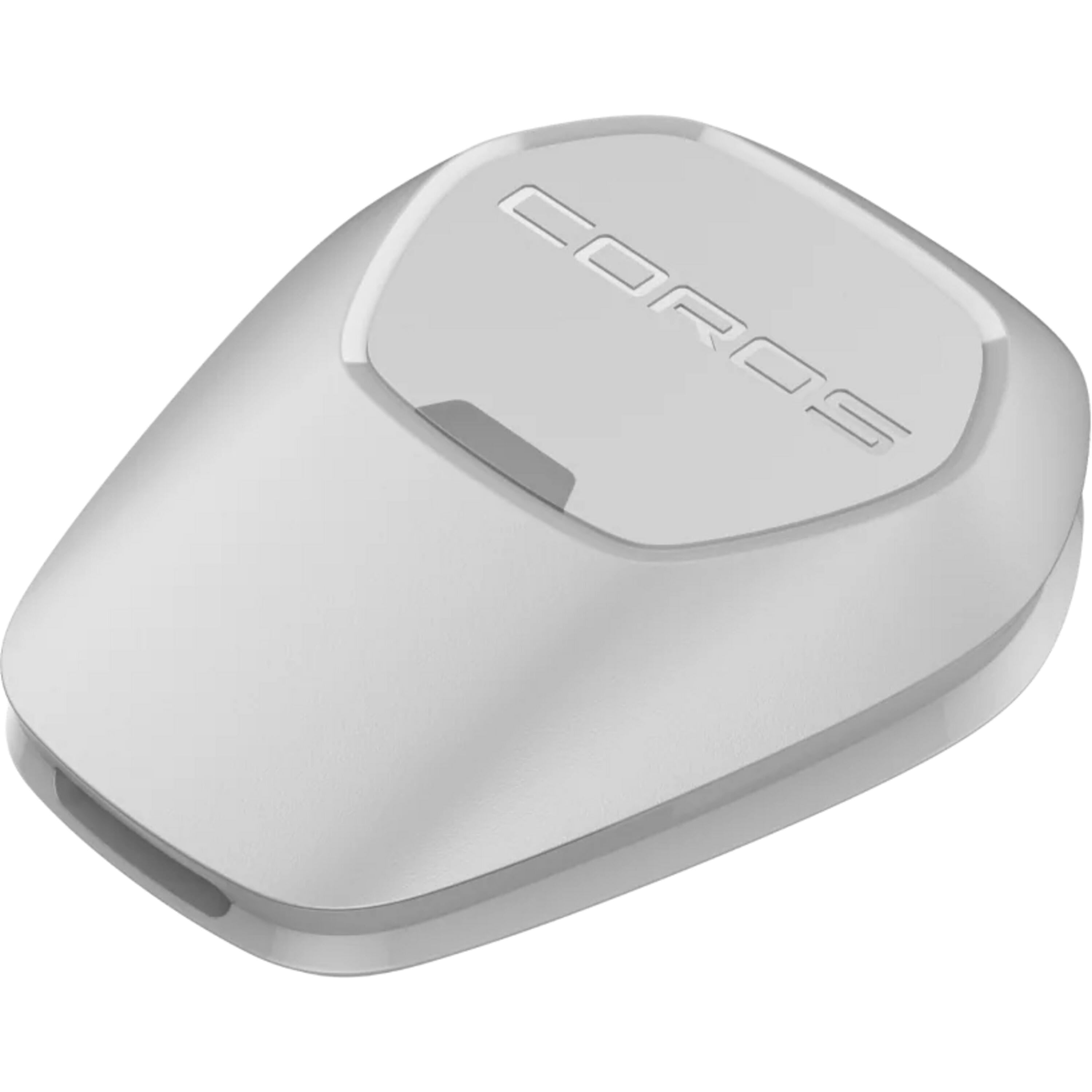 Coros POD 2 running sensor showing real-time pace and running form metrics, mounted at a 45-degree angle for optimal data collection.