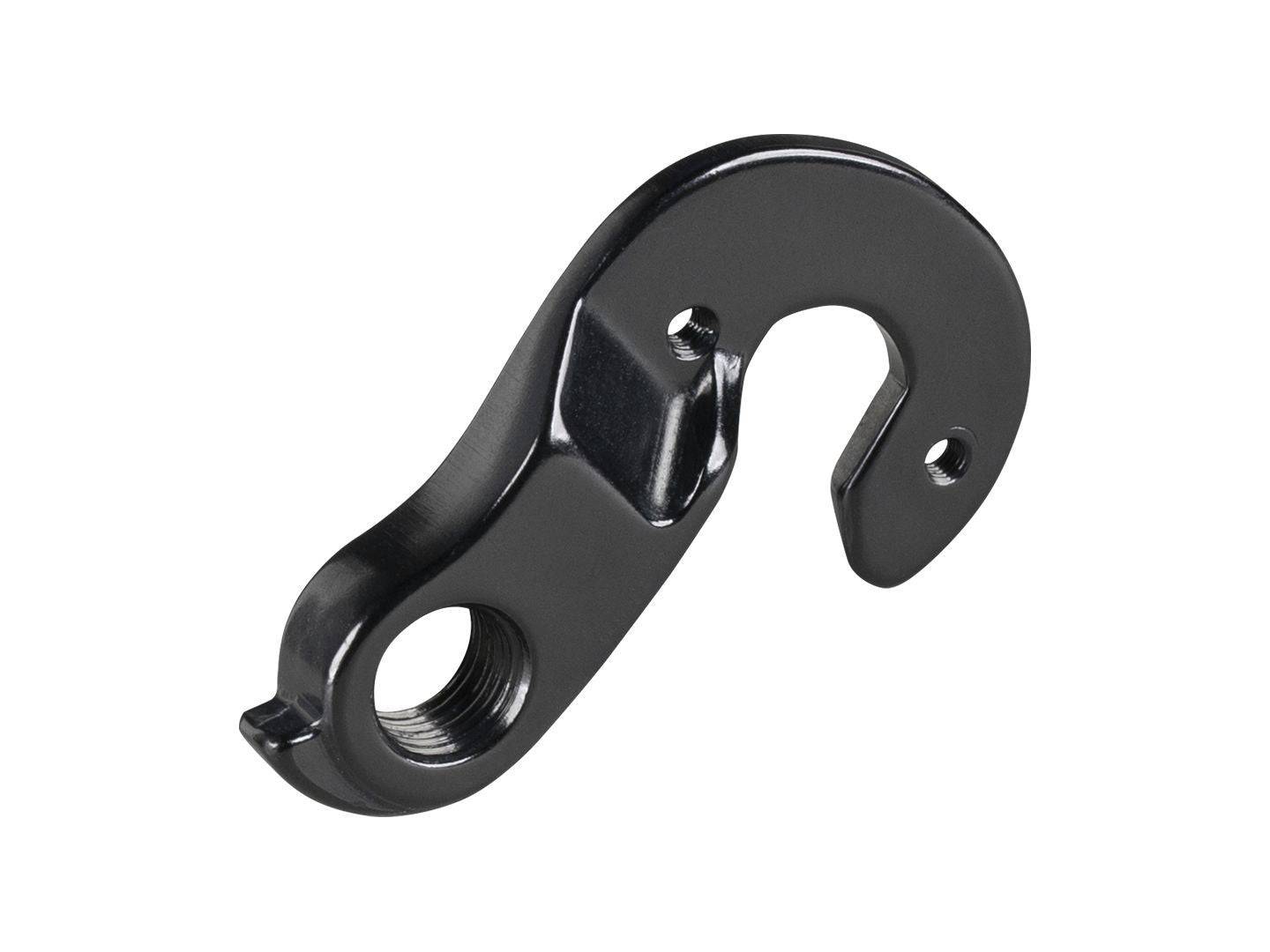 Trek Hyena Gen 2 rear derailleur hanger bolt-on in black, mounted on bike frame, showing precise fit and durable construction.