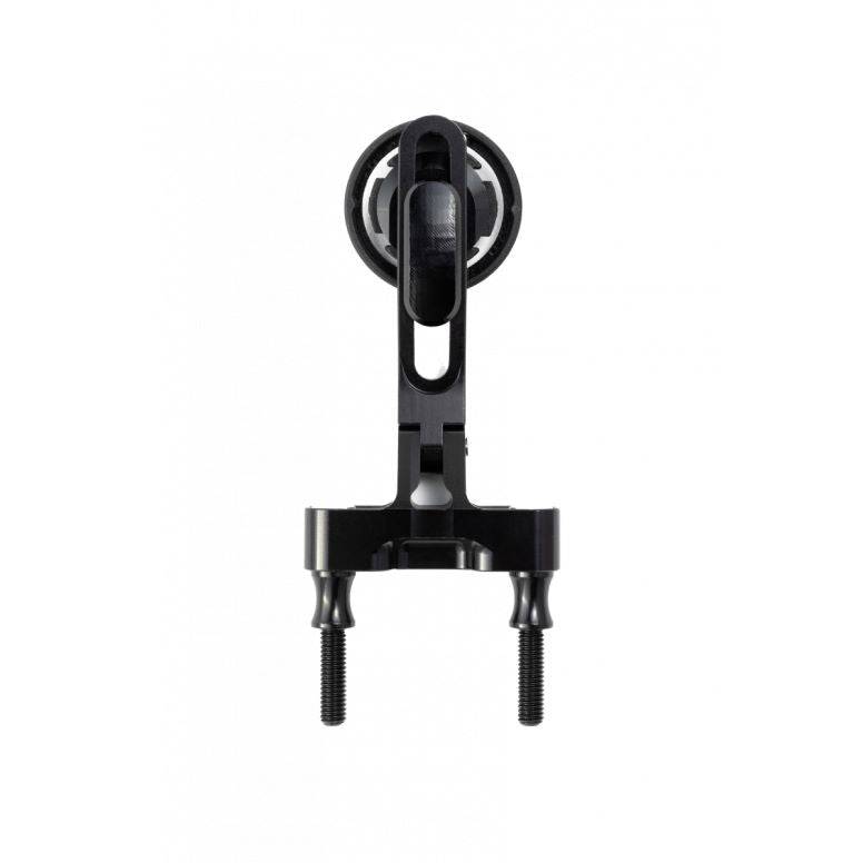 Black Cane Creek light and camera mount for Cane Creek computer mount, shown attached with mounting hardware visible.