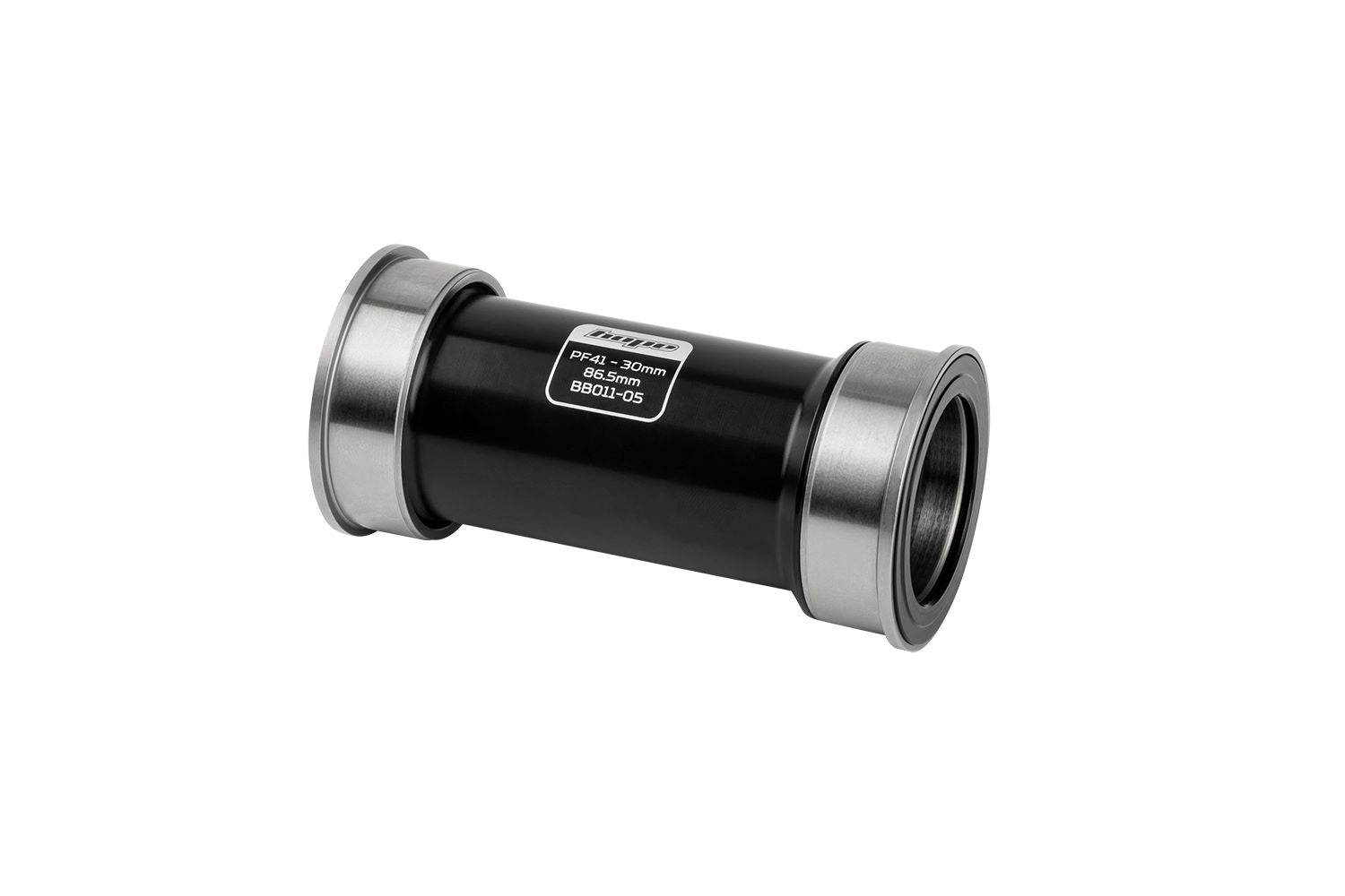 Hope Pressfit 41mm bottom bracket with Swiss bearings for 30mm crank axles, showing the durable component and sleek design.
