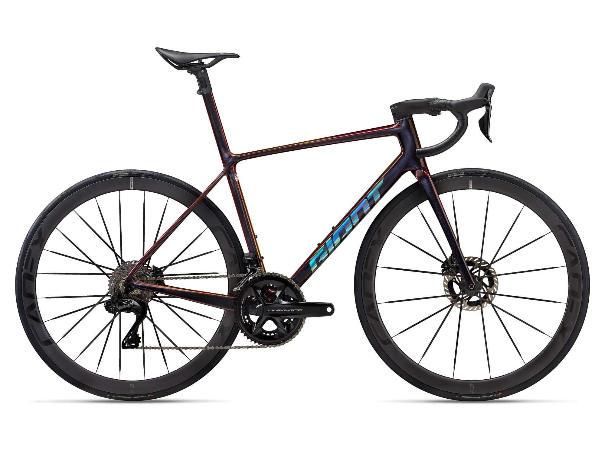 Giant TCR Advanced SL 0 DA road bike with Shimano Dura-Ace Di2 gears and aerodynamic frame design, ready for racing.