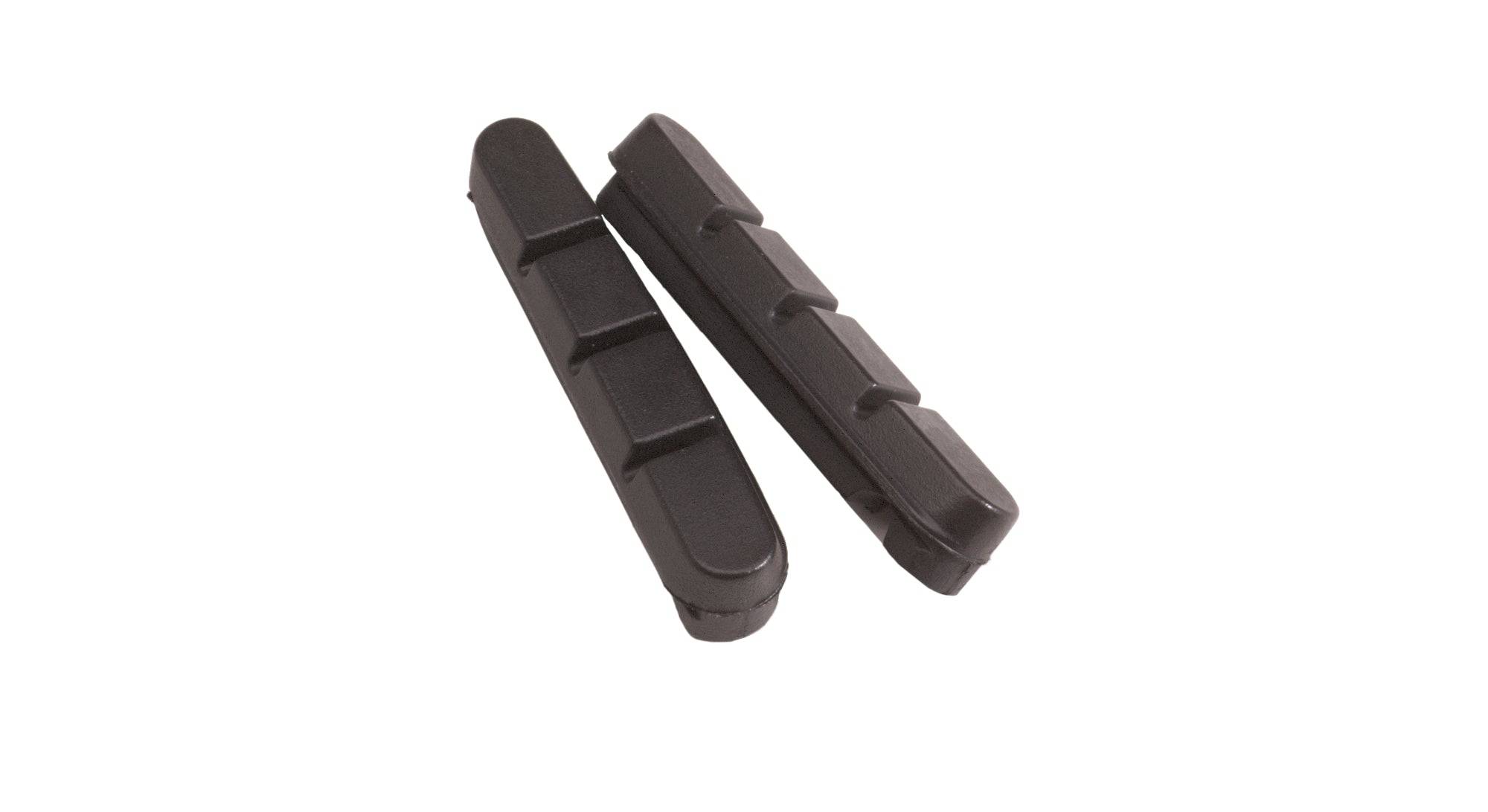 Bontrager black road brake pad inserts for Shimano bikes, showcasing durable component design and installation details.