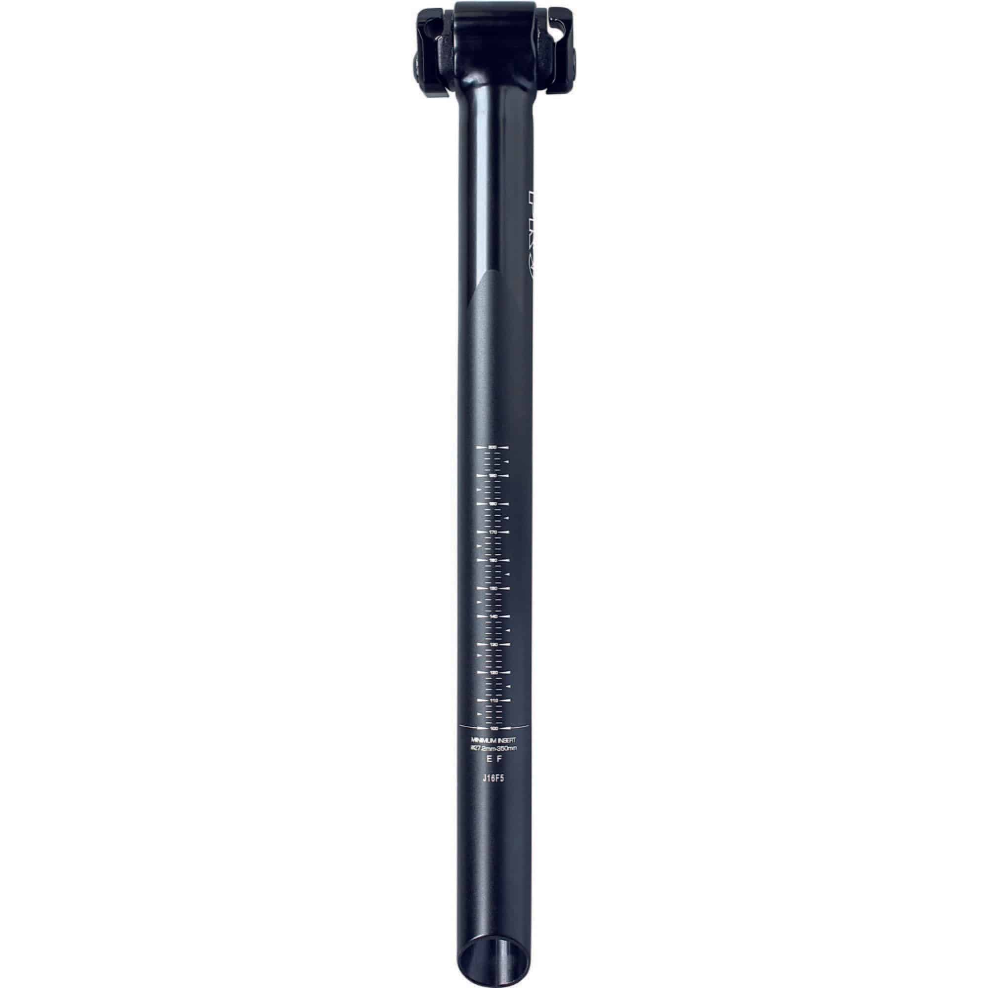 PRO Vibe alloy seatpost for road bikes, Di2 compatible, with inline and layback options, showcasing sleek metal finish and mounting area.