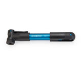 Blue Park Tool PMP-3.2B micro bike pump with dual head and mounting kit, compact and portable bike pump accessory.