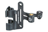 Topeak Tri-Backup Air Station bike pump and CO2 cartridge mount in black showing compact portable design and mounting features.