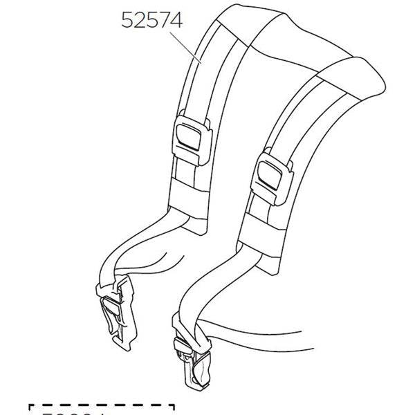 Thule RideAlong Mini replacement harness for child bike seat, securing straps, in black with adjustable buckles.