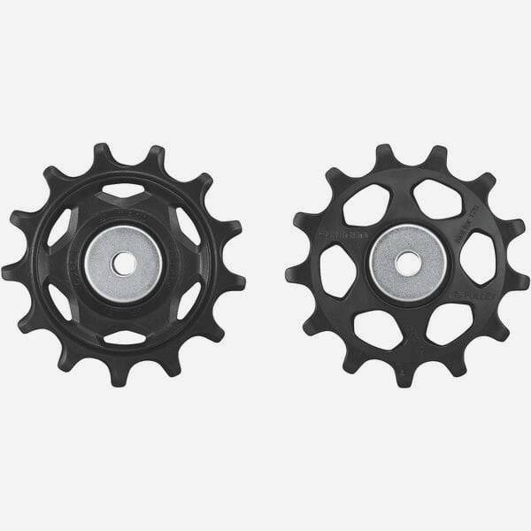 Shimano CUES RD-U6000 rear derailleur tension and guide pulley set for bike components, with metal and plastic parts.