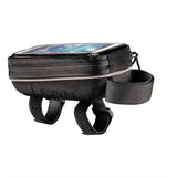 Lezyne Smart Energy Caddy bike phone holder with touchscreen-compatible cover, mounted on a bike handlebar.