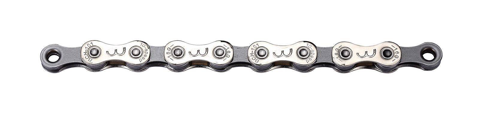 BBB PowerLine 10-speed bike chain in grey nickel with SmartLink II, 114 links, designed for durable bike component performance.