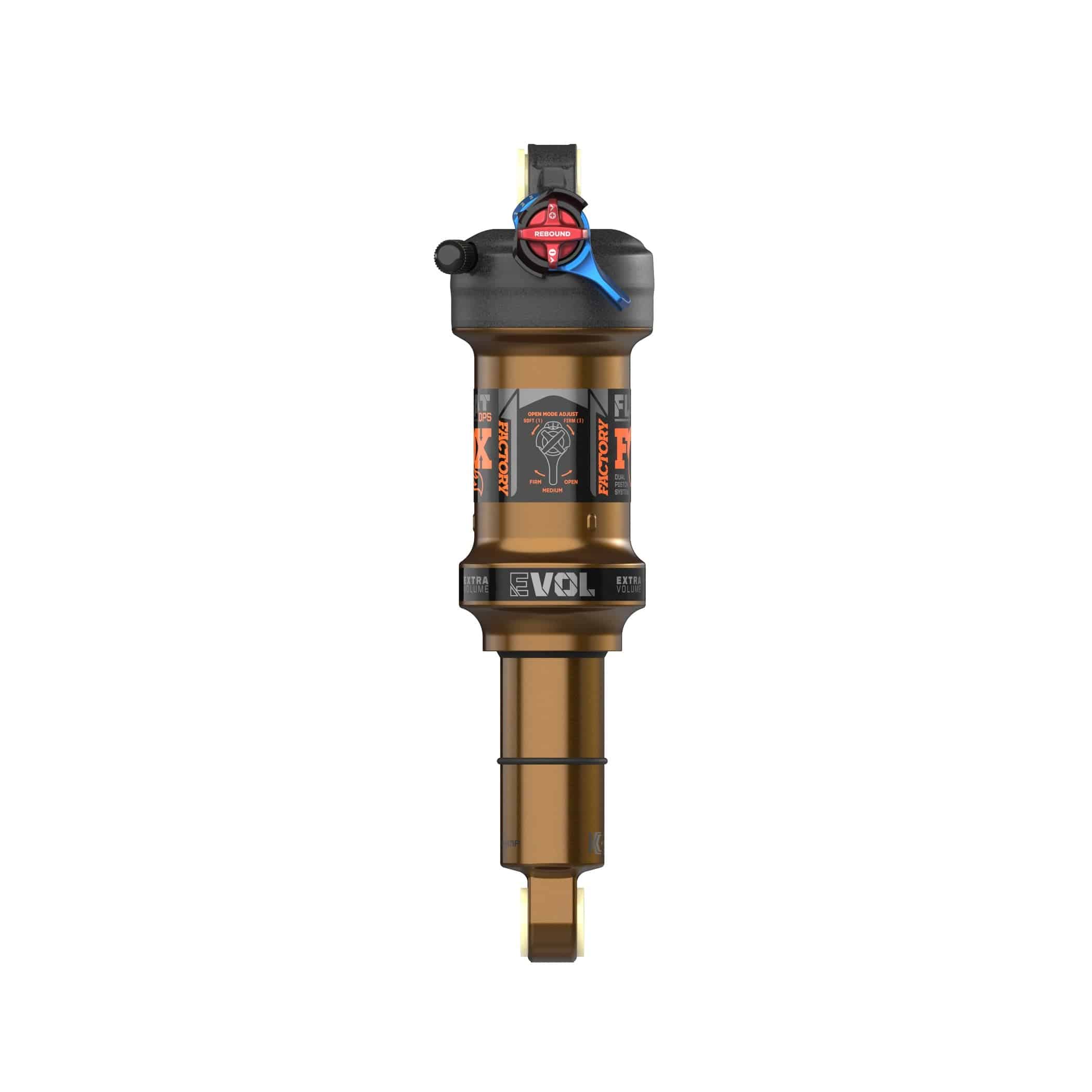 Fox Float DPS Factory rear shock with Kashima coating, showing the 3-position adjustable damper and sleek component design.