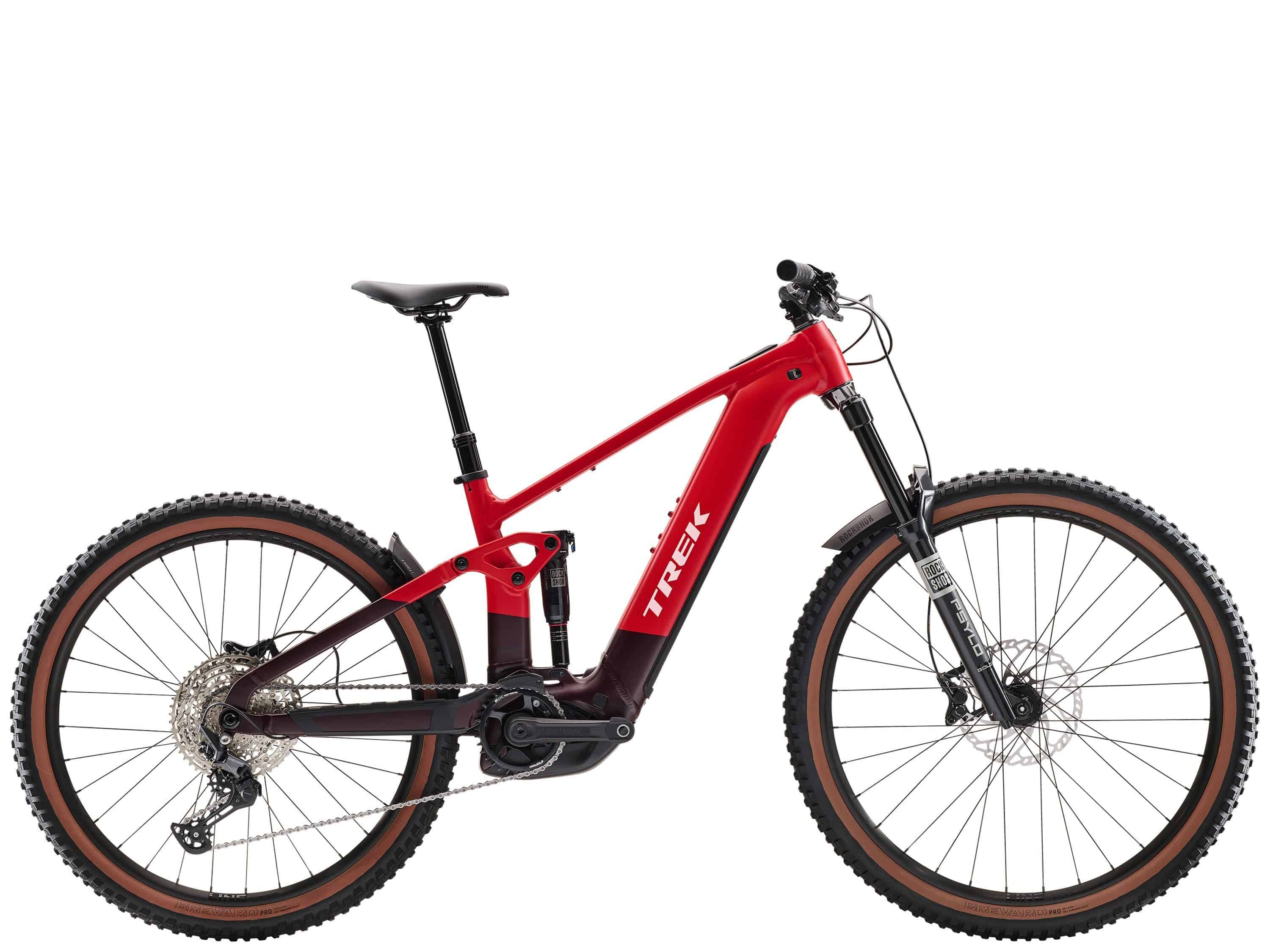 Trek Rail+ 5 Gen 5 electric mountain bike with 29-inch wheels and Shimano Deore M6100 gears, ready for off-road riding