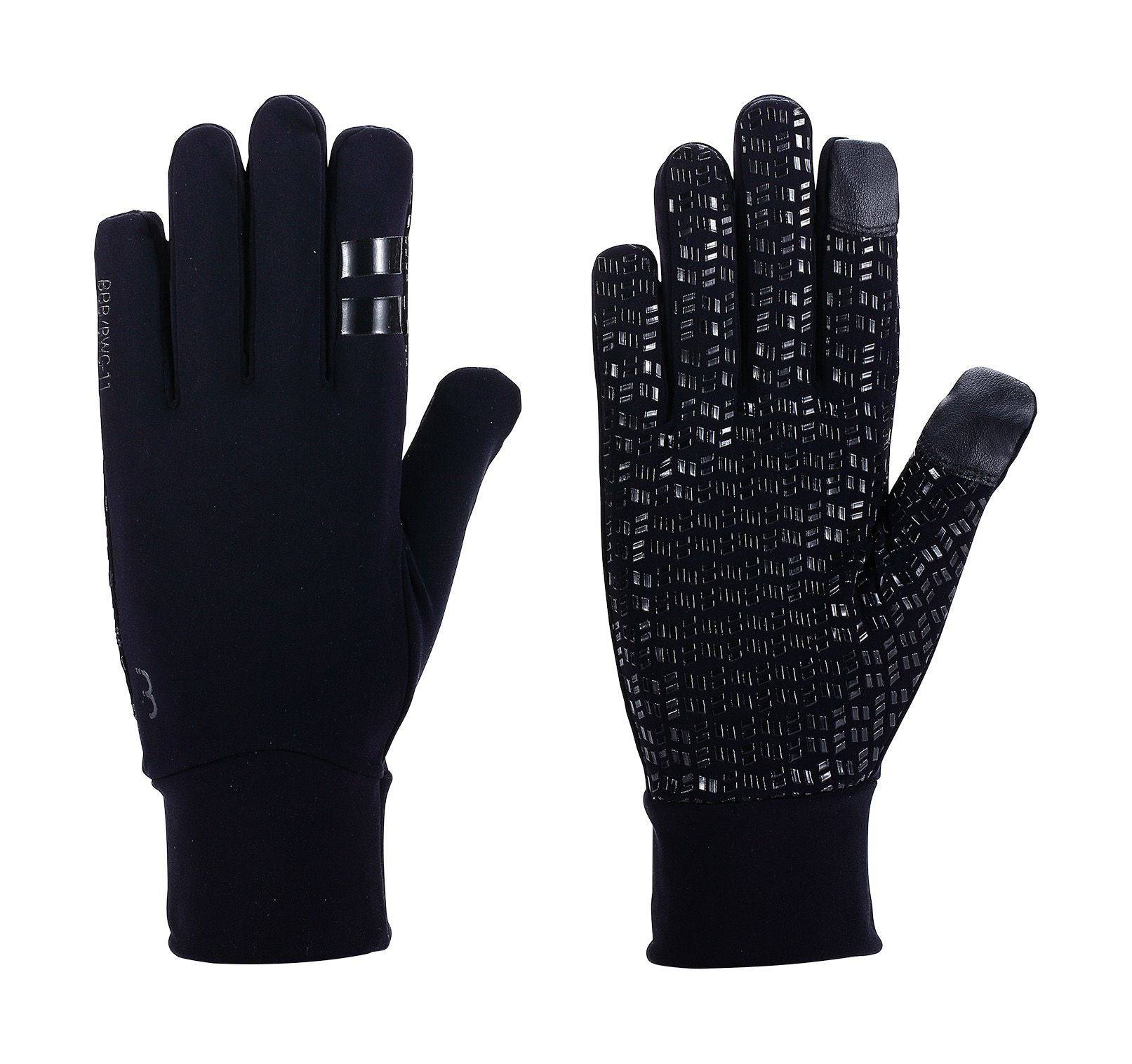 BBB RaceShield Winter Gloves BWG-11 with anti-slip grip and extended cuff, shown in black with padded palms and snug fit.