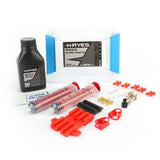 Hayes Dominion bleed kit with DOT 5.1 brake fluid for disc brake maintenance, including components for bleeding bike disc brakes