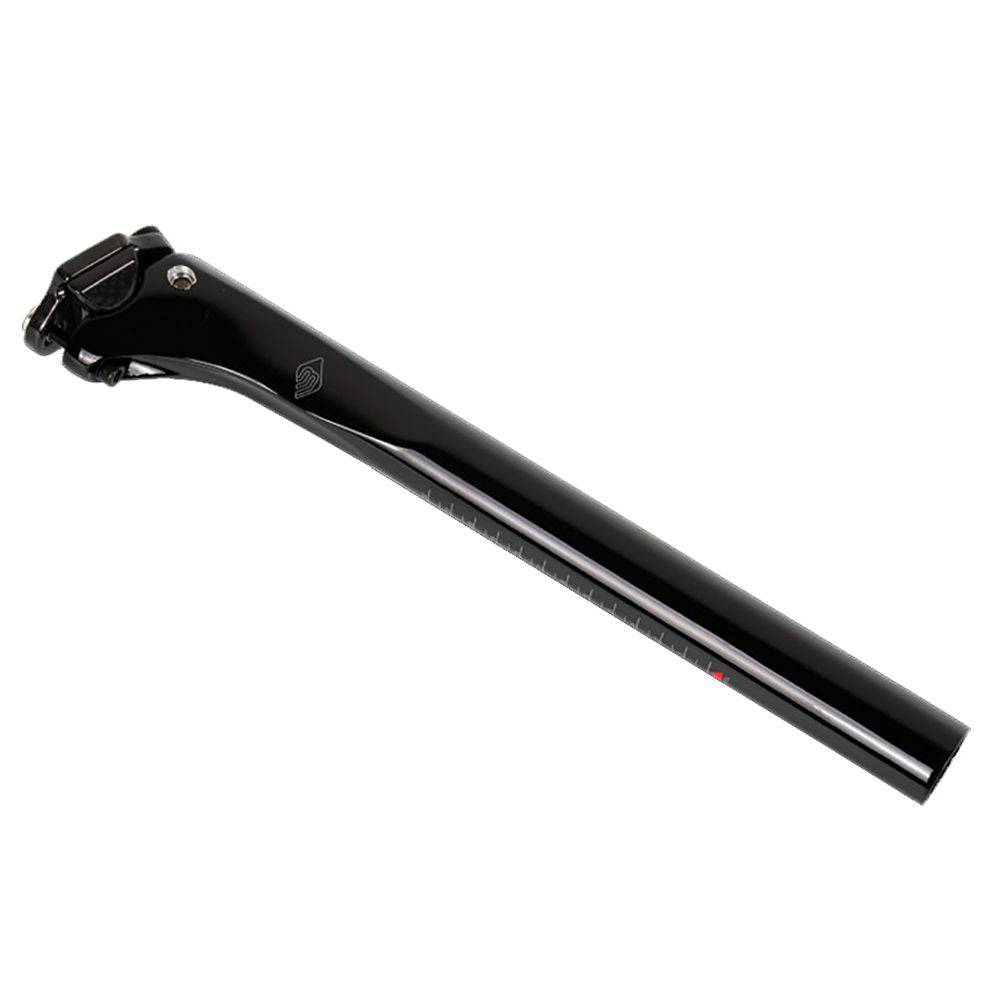 Basso Astra Palta Venta Carbon bike seatpost with finishing kit, showcasing sleek black design and lightweight carbon construction.
