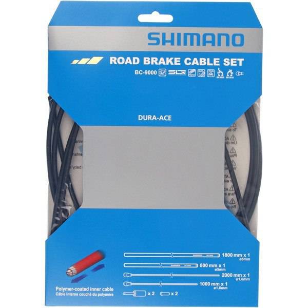 Shimano Dura-Ace road brake cable set with polymer-coated inner cables, black, for high-performance cycling brake system.