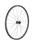 Bontrager Paradigm SL 700c front road wheel with centerlock disc, silver rim, black Nipples, 24-hole, lightweight component.
