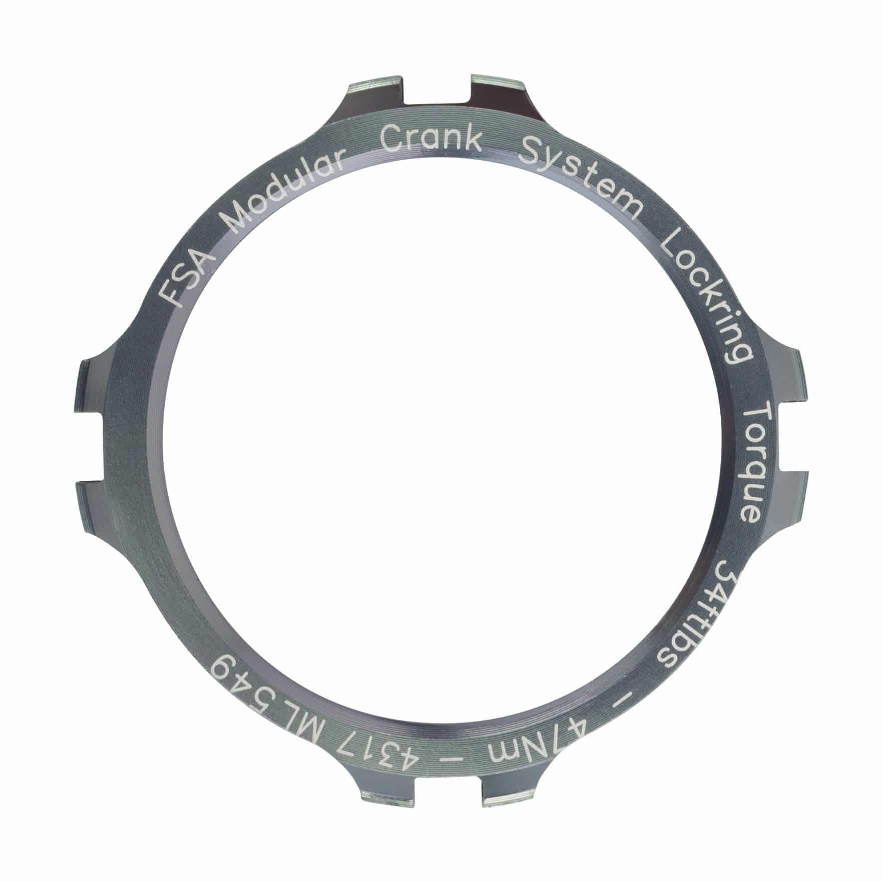 FSA Modular Crank Lock Ring for secure installation of bike cranksets, shown close-up of the component on a bike crankset.