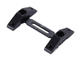 BBB BBC-113 DualMount bracket for AdaptRail and MiniRail bike bottle cages, shown mounted on a bike frame.