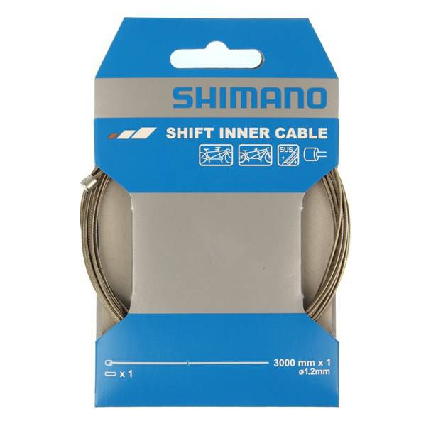 Shimano MTB tandem stainless steel gear inner wire cable, 1.2mm diameter, 3000mm length, for road and mountain bike components.